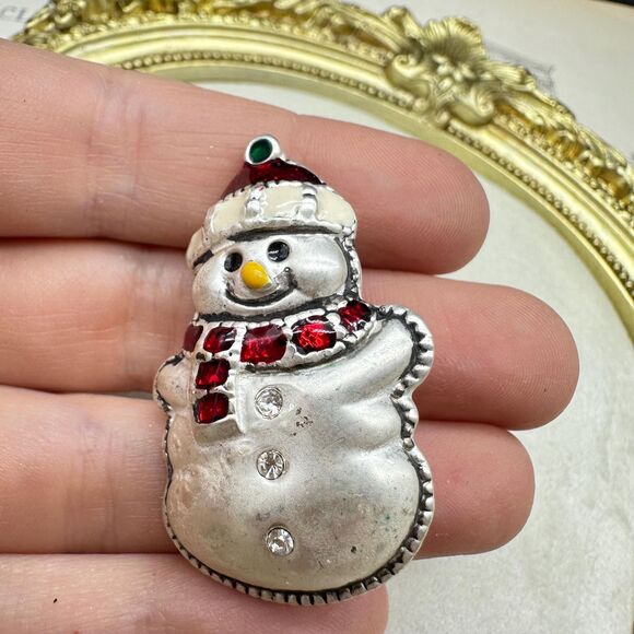 Vintage Snowman Brooch Winter Christmas Pin - Picture 3 of 6